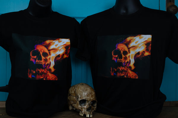 Flaming Skull Uni-sex  tee