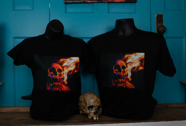 Flaming Skull Uni-sex  tee