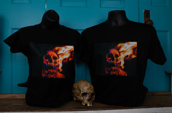 Flaming Skull Uni-sex  tee