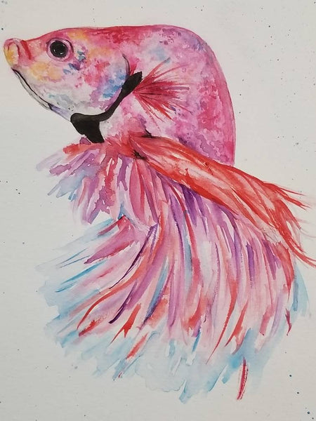 Watercolor pink beta fish