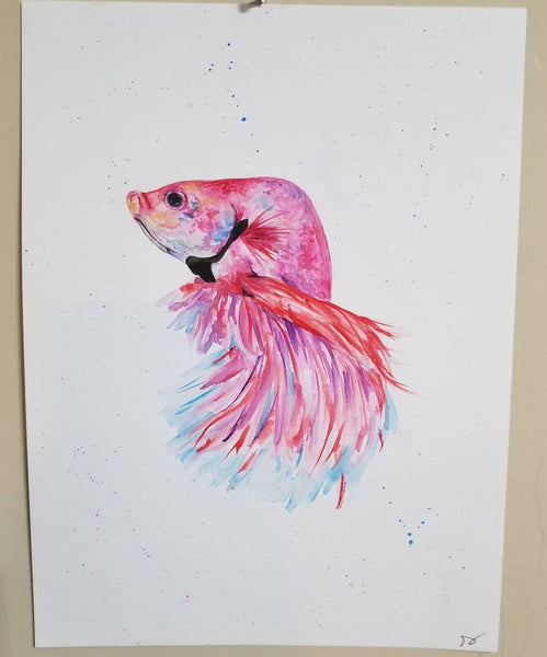 Watercolor pink beta fish