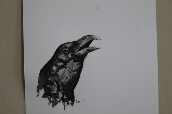 Crow Open Mouth Watercolor