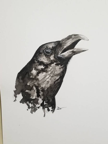 Crow Open Mouth Watercolor