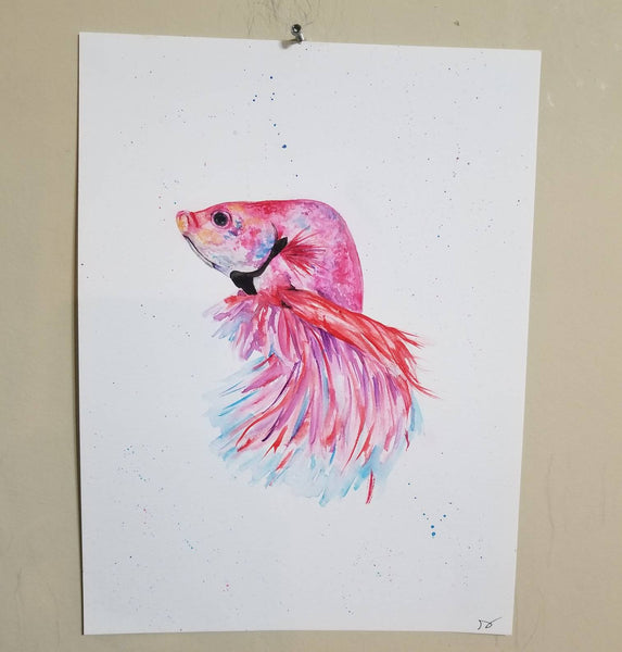 Watercolor pink beta fish