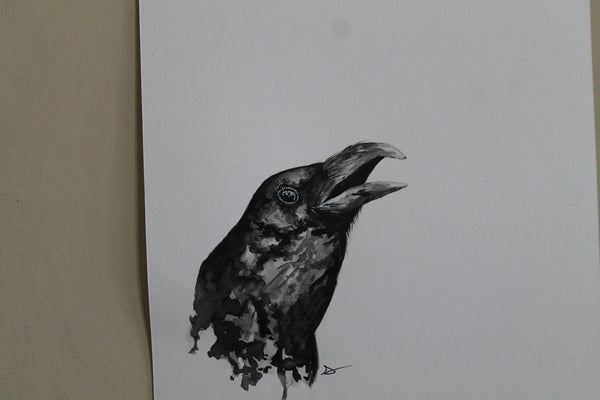 Crow Open Mouth Watercolor