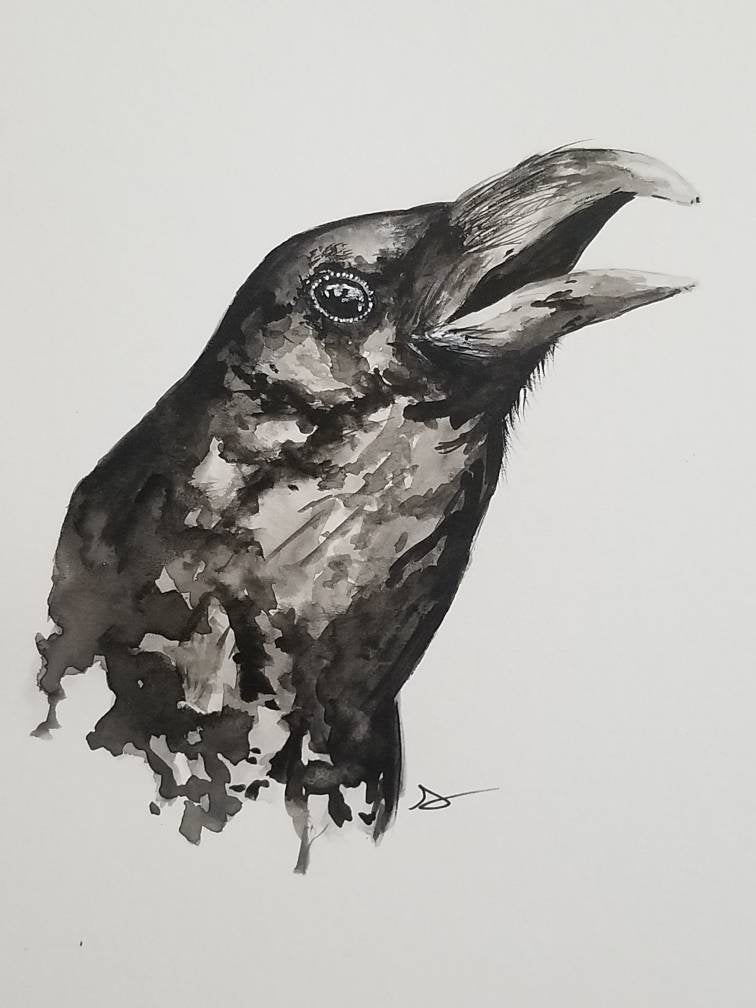 Crow Open Mouth Watercolor